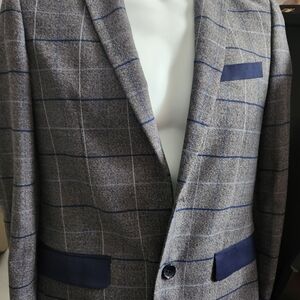 Boys Isaac Mizrahi New York Size 16 Gray Checkered Blazer With Blue Accents